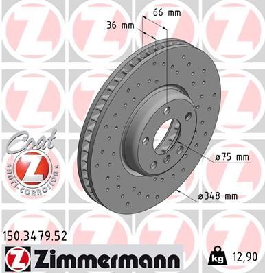 Диск тормозной (передний) BMW 5 (F10)/ 7 (F01/F0/F03/F04) 09- (348x36) (R) (с отверстиями) (вентилируемый)