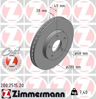 Диск тормозной (передний) Nissan Almera/Primera/X-Trail 01-13 (280x28) (с покрытием) (вентилированный)