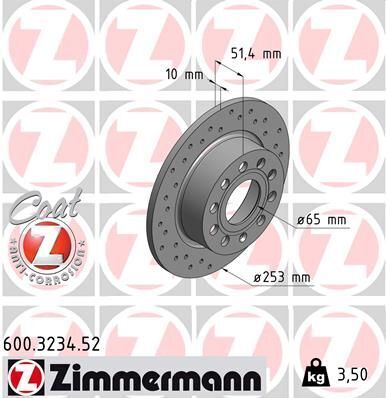 Диск гальмівний (задній) Audi A3//VW Caddy III 04-15/Skoda Octavia III/IV 03- (253x10)(з отворами)