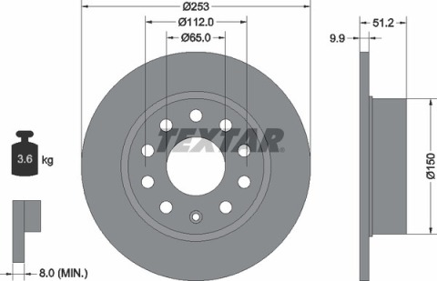 Диск тормозной (задний) VW Caddy 04-15 (253x9.9) PRO