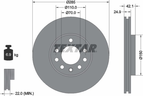 Диск тормозной (передний) Opel Vectra C 02- (285x24.9) (заменено 92118705)