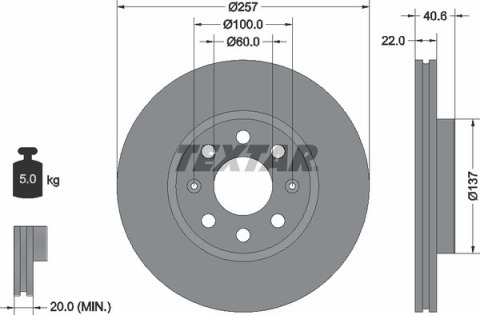 Диск гальмівний (передній) Fiat Punto 05-/Opel Corsa 06- (257x22) PRO