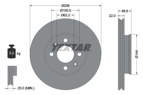 Диск гальмівний (передній) Hyundai Accent III 05-/Kia Rio II 05-12 (256x22) PRO