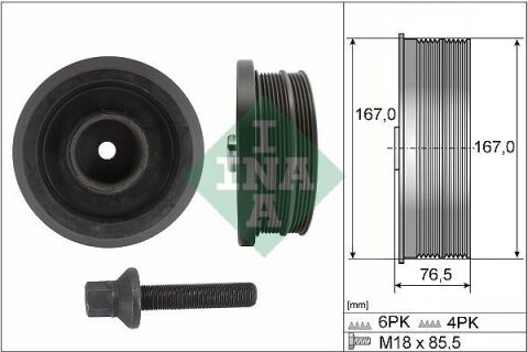 Шків колінвалу BMW 3 (E46/E90)/5 (E60)/X3 (E83) 01-11 (167x76.5) (4PK+6PK) (з болтом), N47/M47