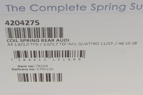 Пружина (задняя) Audi A4/A6 1.8TFSI/2.0TDI/TFSI/2.7TDI/2.8FSI/3.0TDI 07-18 (седан) (без спорт.х.ч)
