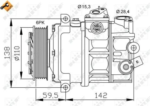 Компрессор кондиционера VW Caddy III/IV 1.6-2.0 TDI 03-/Crafter 2.5TDI 06-13/T6 2.0 TDI 15-