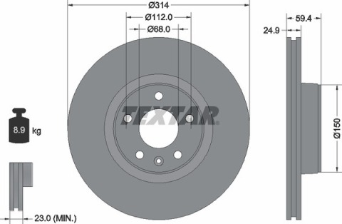 Диск гальмівний (передній) Audi A6 04-11 (314х24.9) PRO+