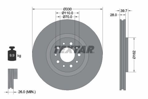 Диск тормозной (передний) Jeep Cherokee 13-(330x28) PRO