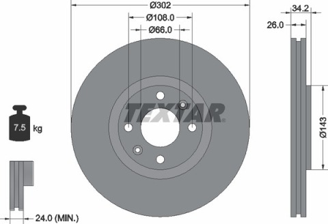 Диск гальмівний (передній) Citroen C4/Peugeot 208/308 1.0-2.0 04- (302x26) PRO