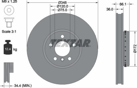 Диск гальмівний (передній) BMW 5 (F10/F11)/6 (F12/F13)/7 (F01-F04) 09- (348x36) (L) PRO+