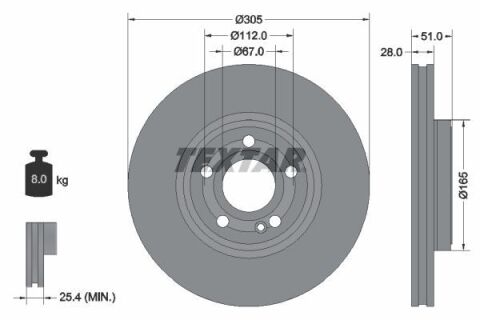 Диск тормозной (передний) MB A-class (W177)/B-class (W247)/EQA/GLA/GLB 18-(305x28) PRO+