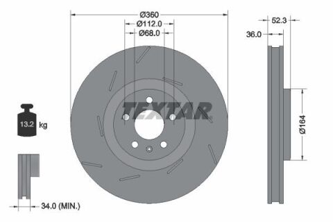 Диск тормозной (передний) Porsche Macan 15-18 (L) (360x36) (с прорезью) PRO+