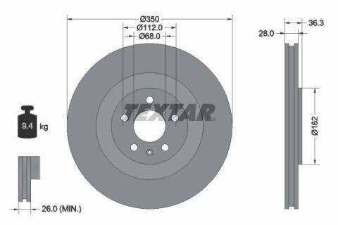 Диск тормозной (задний) Audi A6/A7/A8/Q7/Q8 15-(350x28) PRO+