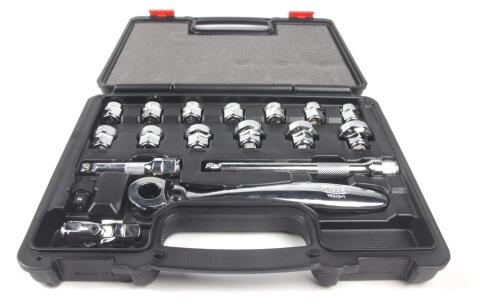 Набір наскрізних плоских торцевих головок з тріскачкою 3/8" 18 од. (хромовані)