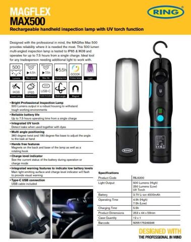 Ліхтарик-лампа (магніт/поворот на 360°/500 Lm/ C-USB/4500mAh)