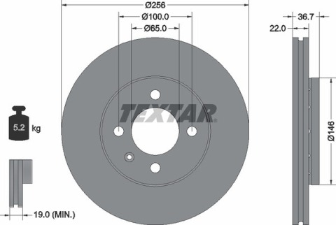 Диск тормозной (передний) Skoda Citigo 1.0 11-19/VW Up 1.0 12- (256x22) PRO