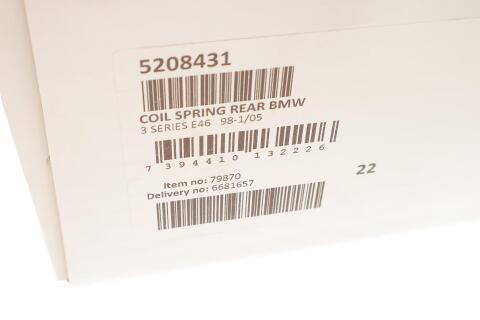 Пружина (задня) BMW 3 (E46) 316і-330і/Ci/318d-330d 98-05 (седан/купе)(без спорт.х.ч) (з непост.d)