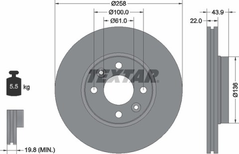 Диск тормозной (передний) Renault Kangoo 08-/Zoe 12- (258x22) PRO