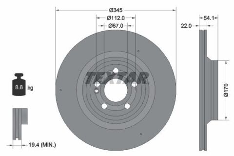 Диск тормозной (задний) MB GLE (V167/C167)/GLS (X167) 18-(345x22) PRO+