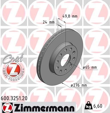 Диск тормозной (передний) VW Golf VII 12-(276x24) (с покрытием) (вентилированный)