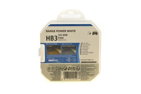 Автолампа HB3/9005 12V 60W P20d Range Power White (4500K) (к-кт 2шт)