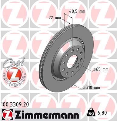 Диск тормозной (задний) VW Passat 05-/Golf/Seat Leon 12-(310x22) (с покрытием) (вент.)