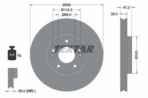 Диск тормозной (передний) Hyundai Tucson 05-/ I30 II 11-/Kia Cee'D/ Cerato III 13- (300x28) PRO+