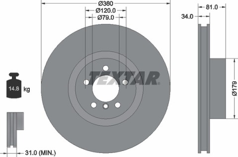 Диск тормозной (передний) Land Rover Range Rover 4.4D/5.0i 4x4 07-12 (380x34) PRO+