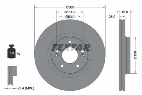 Диск гальмівний (передній) Hyundai Tucson/ I30/ Kia Ceed/Sportage 15- (305x25) PRO+