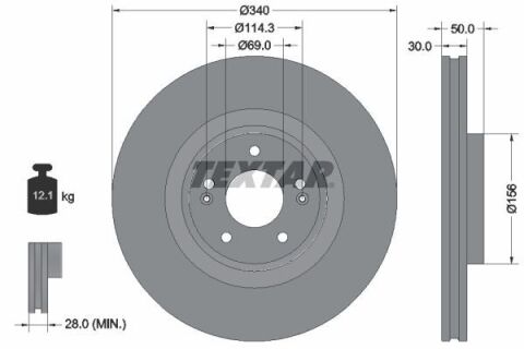 Диск тормозной (передний) Kia Sorento III 15-(340х30) PRO