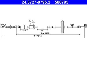 Трос ручника (R) Opel Astra J/Chevrolet Cruze 09- (L=1814mm)