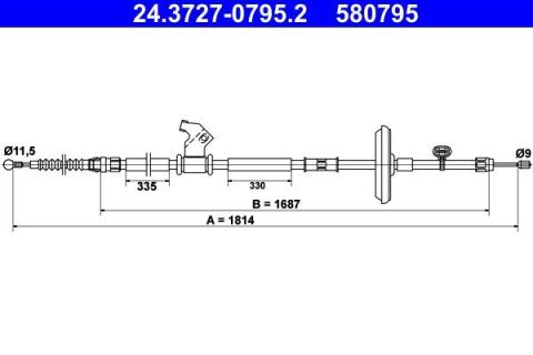 Трос ручника (R) Opel Astra J/Chevrolet Cruze 09- (L=1814mm)