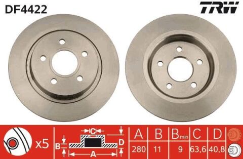 Диск тормозной (задний) Ford C-Max 07-10/Focus 04-/Volvo C30/S40/V50 04-12 (280x11) (с покр)(полный)