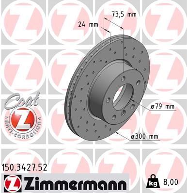 Диск тормозной (передний) BMW 3 (E90-93) 04-13 (300x24) (с покрытием) (с отверстиями) (вент.)