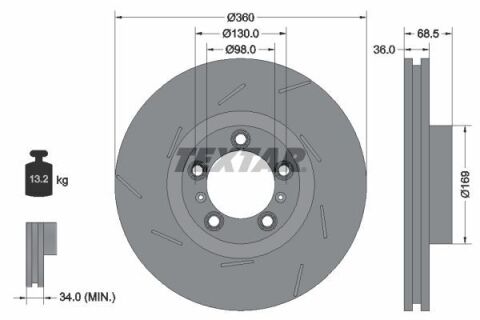 Диск гальмівний (передній) Porsche Panamera 09-16 (L) (360x36) PRO+