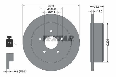 Диск тормозной (задний) Jeep Wrangler 07- (316x12)