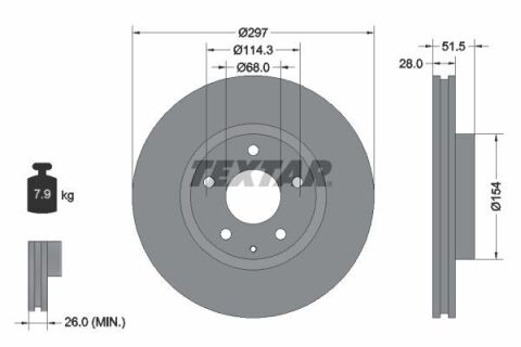 Диск тормозной (передний) Mazda 6 11-19/ CX-5 12-15 (297x28) PRO+