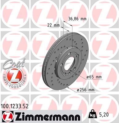 Диск тормозной (передний) Skoda Fabia/Octavia 96-/VW Golf (256x22)(с покрытие.) (с отверстием)(вентил)