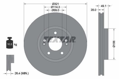 Диск тормозной (передний) Hyundai Santa Fe 06-/Kia Sorento 09- (321x28) PRO+