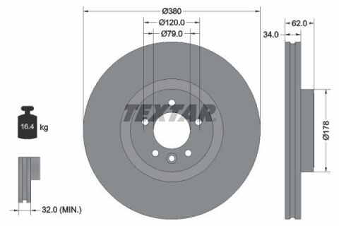 Диск тормозной (передний) Land Rover Defender 19-/Discovery V 16-/Range Rover 12- (380x34) PRO+