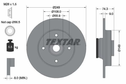 Диск тормозной (задний) Citroen C4 II/Peugeot 308 08- (249х9) (+ABS) (с подшипником) PRO