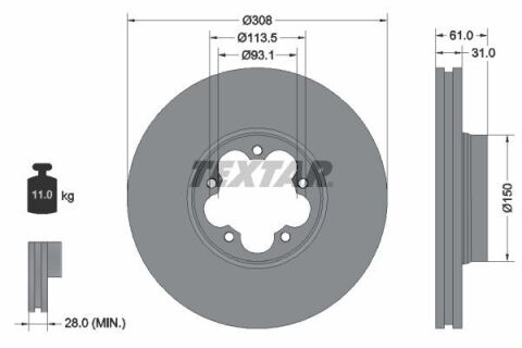 Диск гальмівний (передній) Ford Transit 13- (RWD) (308х31) PRO