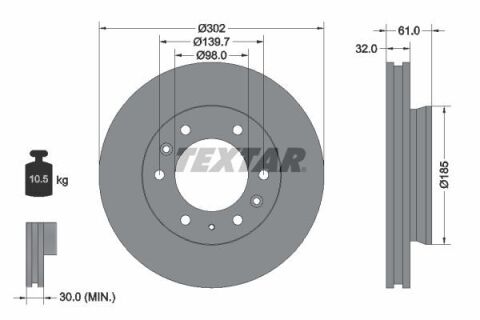 Диск тормозной (передний) Ford Ranger 2.2 TDCi 11- (302x32) PRO