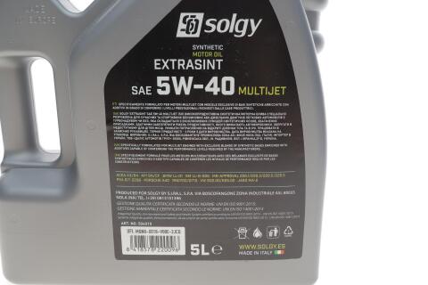 Моторна олива SOLGY EXTRASINT MULTIJET 5W-40, 5 літрів Моторна олива SOLGY EXTRASINT MULTIJET 5W-40, 5 літрів