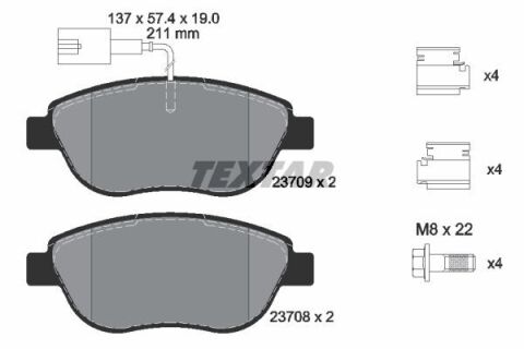 Колодки тормозные (передние) Fiat Doblo/Qubo 10-/Punto 08-/Opel Combo 12- (Bosch) Q+ (+датчик)