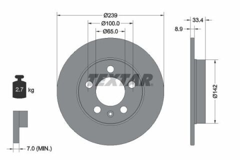 Диск гальмівний (задній) Audi A3/TT 96-06/Skoda Octavia/VW Golf IV 98-05 (239x8.9) PRO