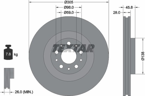 Диск тормозной Fiat Doblo 10-/ Opel Combo 12- (305x28) PRO