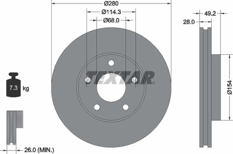 Диск тормозной (передний) Nissan Almera/Primera/X-Trail 01-13 (280x28) PRO