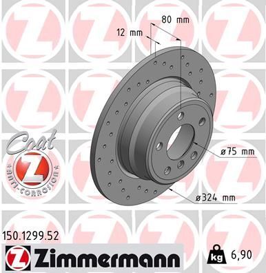 Диск тормозной (задний) BMW X5 (E53) 3.0-4.4i 00-06 (324x12) (с покрытием) (с отверстиями) (полный)