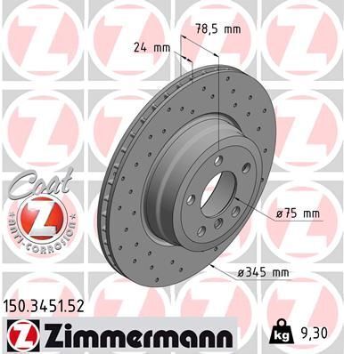 Диск гальмівний (задній) BMW X5 (E70/F15/F85)/X6 (E71/E72/F16) 06- (345x24) (з покр)(з отворами(вент)